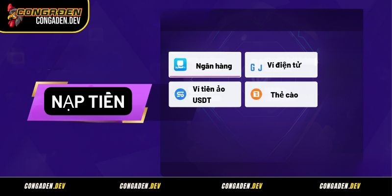 Các phương thức nạp tiền đang được Congaden hỗ trợ